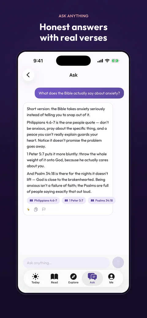 Ask: any question, answered with real verses you can tap